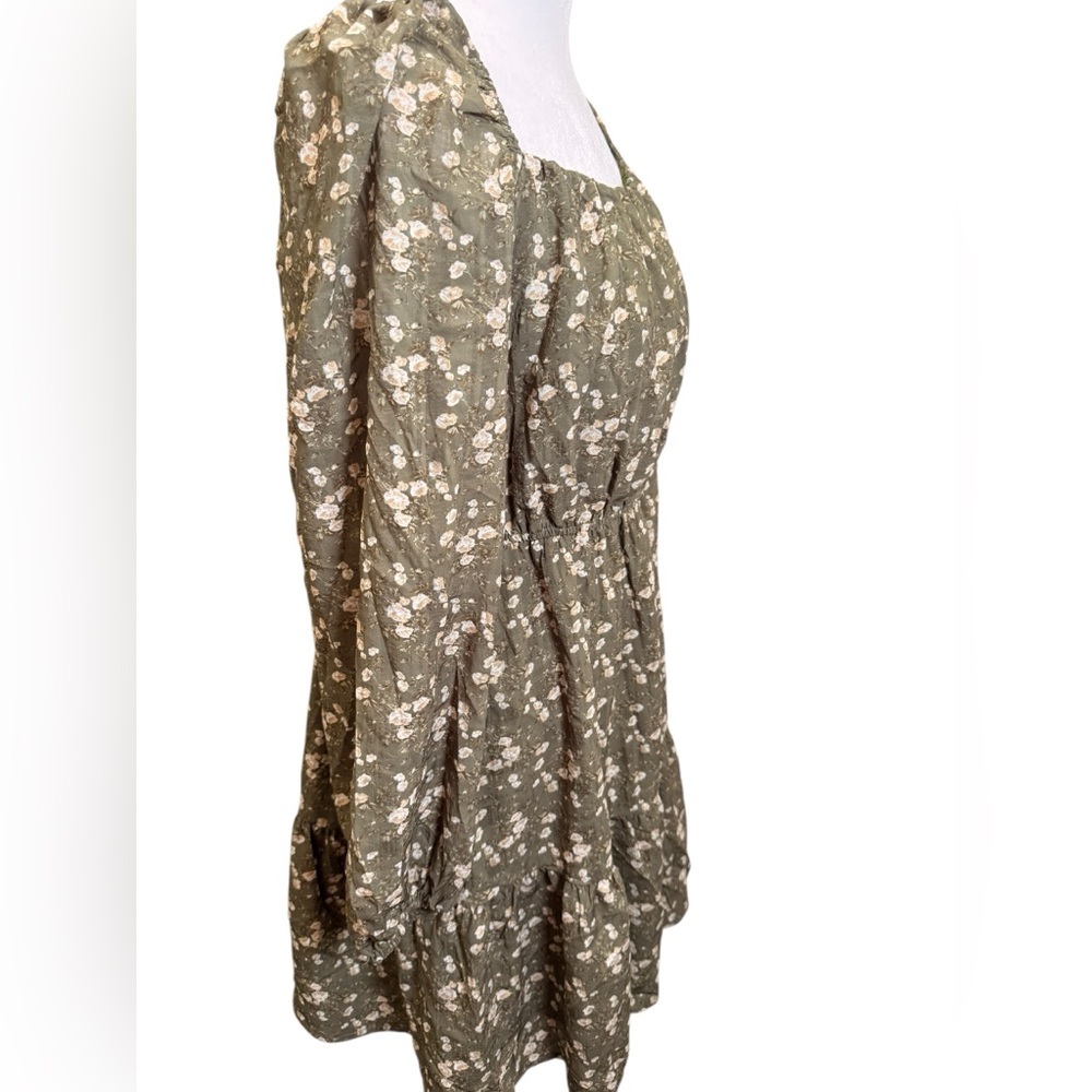 And Now This Plus 0X Olive Cottagecore Floral Square Neck Mini Dress NWT - Picture 3 of 8